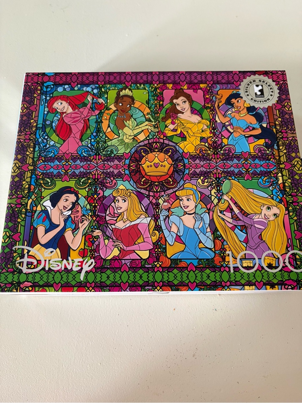 Disney Ceaco Silver Select Edition Stained Glass Princess 1000 Puzzle - Preowned